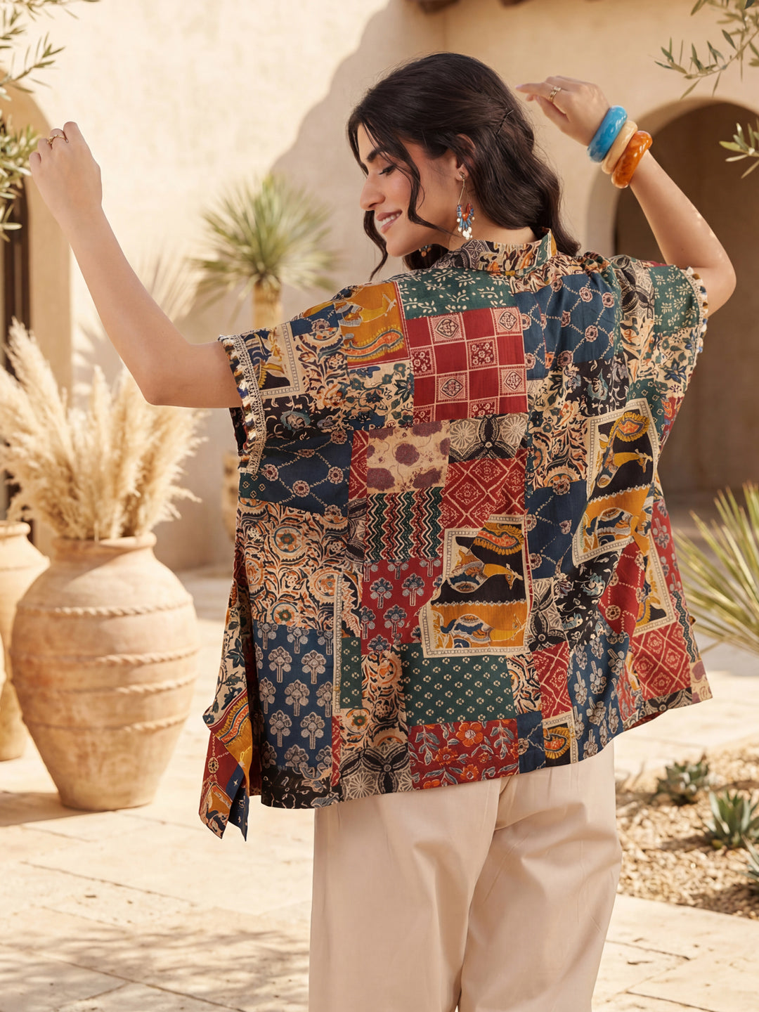 Printed Shirt Collar Cotton Top
