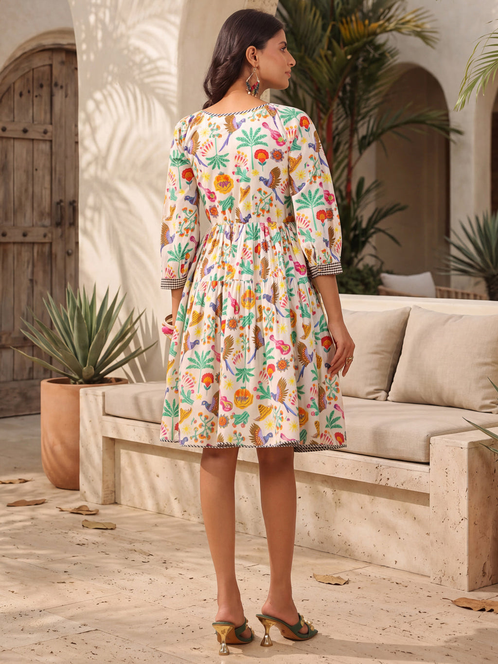 Womens Printed V-Collar Neck Fit & Flare Ethnic Dresses