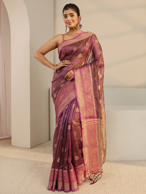 Burgundy Jacquard Woven Design Silk Blend Saree