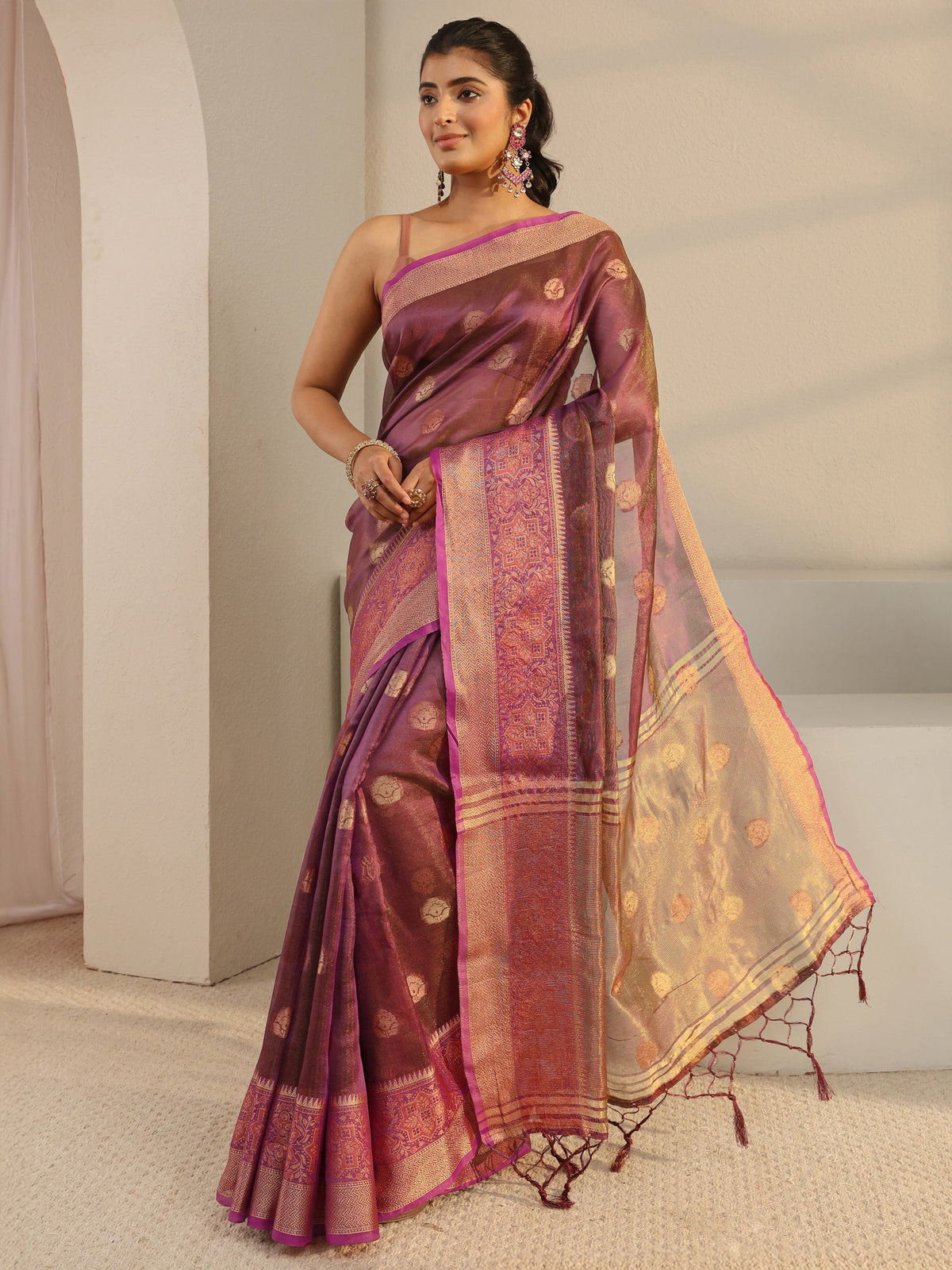 Burgundy Jacquard Woven Design Silk Blend Saree