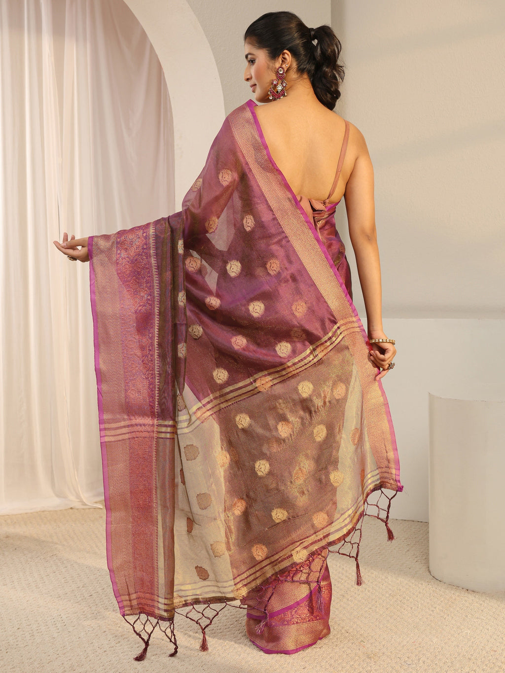 Burgundy Jacquard Woven Design Silk Blend Saree