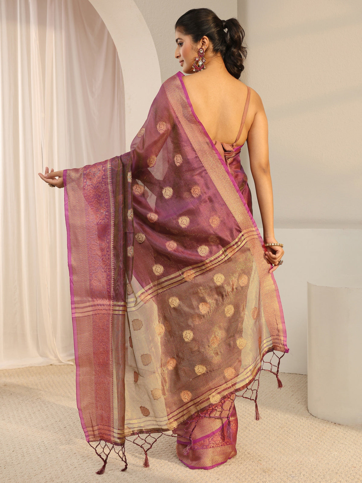 Burgundy Jacquard Woven Design Silk Blend Saree