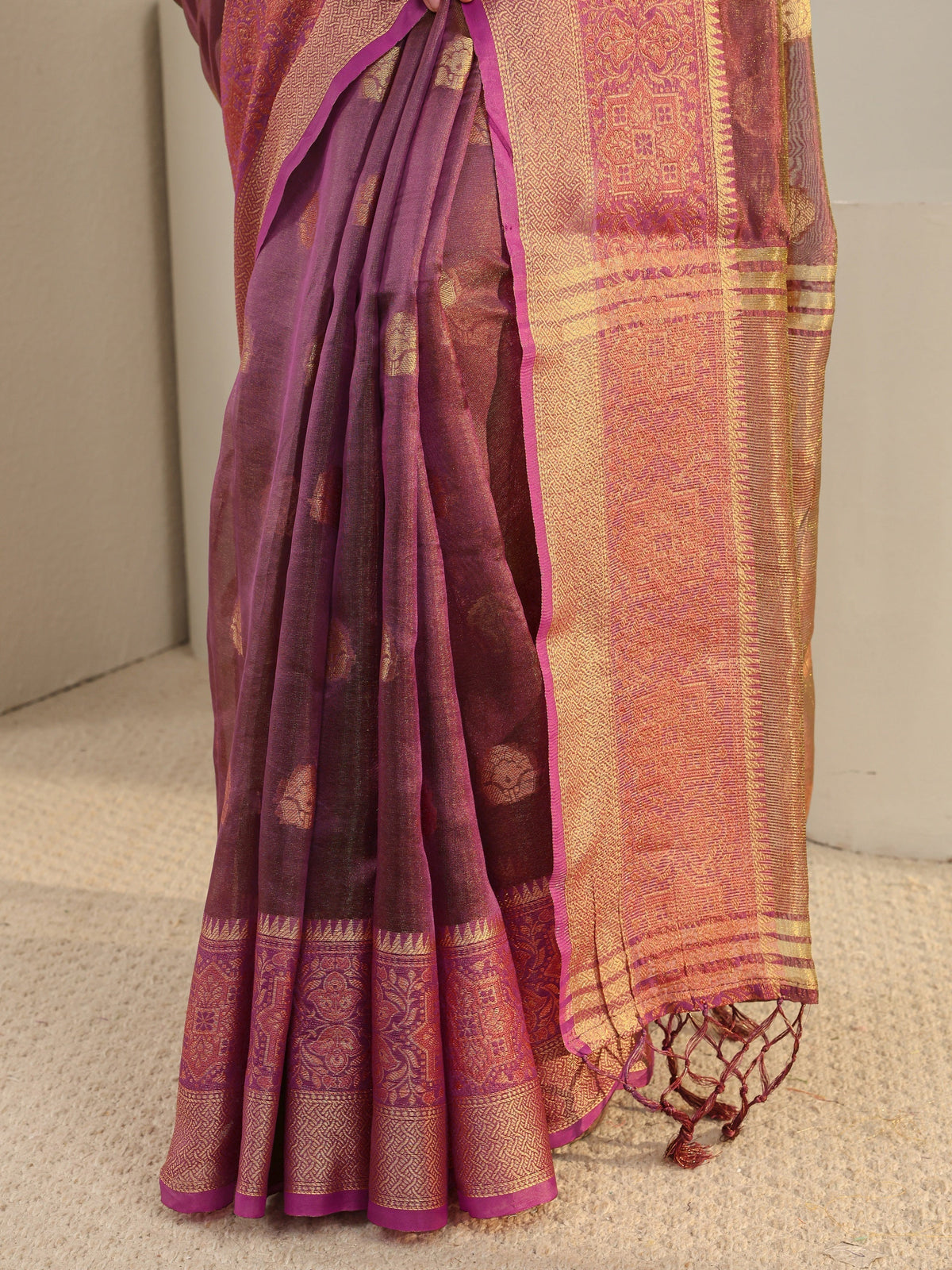 Burgundy Jacquard Woven Design Silk Blend Saree