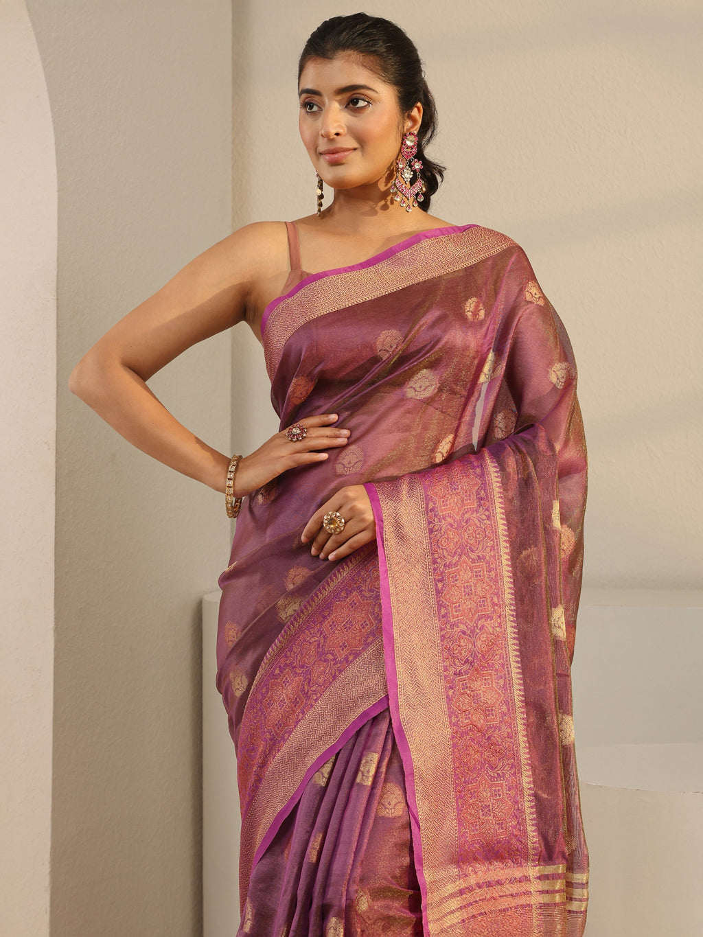 Burgundy Jacquard Woven Design Silk Blend Saree