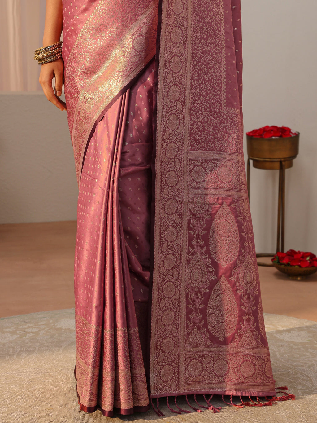 Pink Kanjeevaram Silk Blend Saree