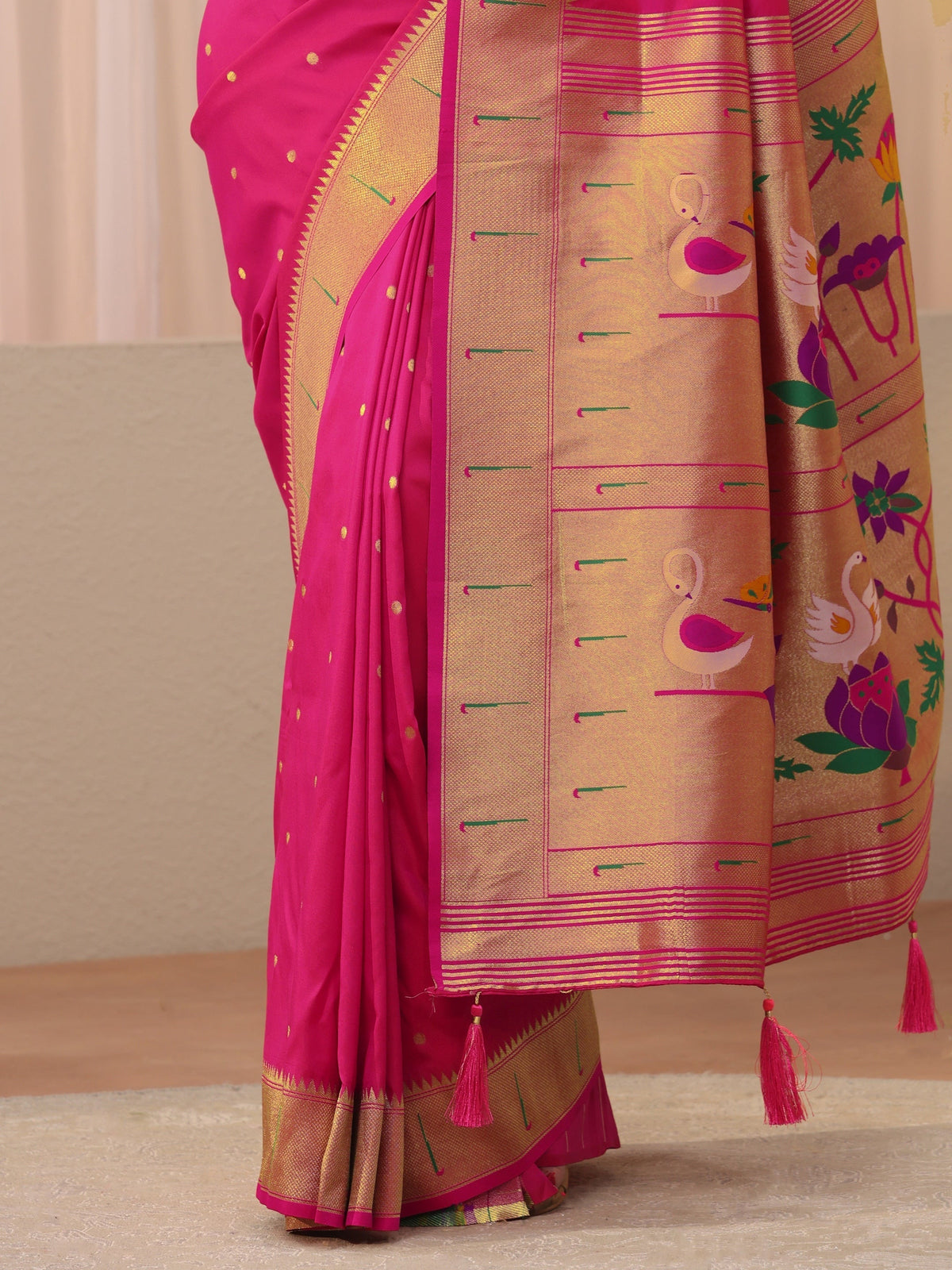 Pink Silk Blend Paithani Saree