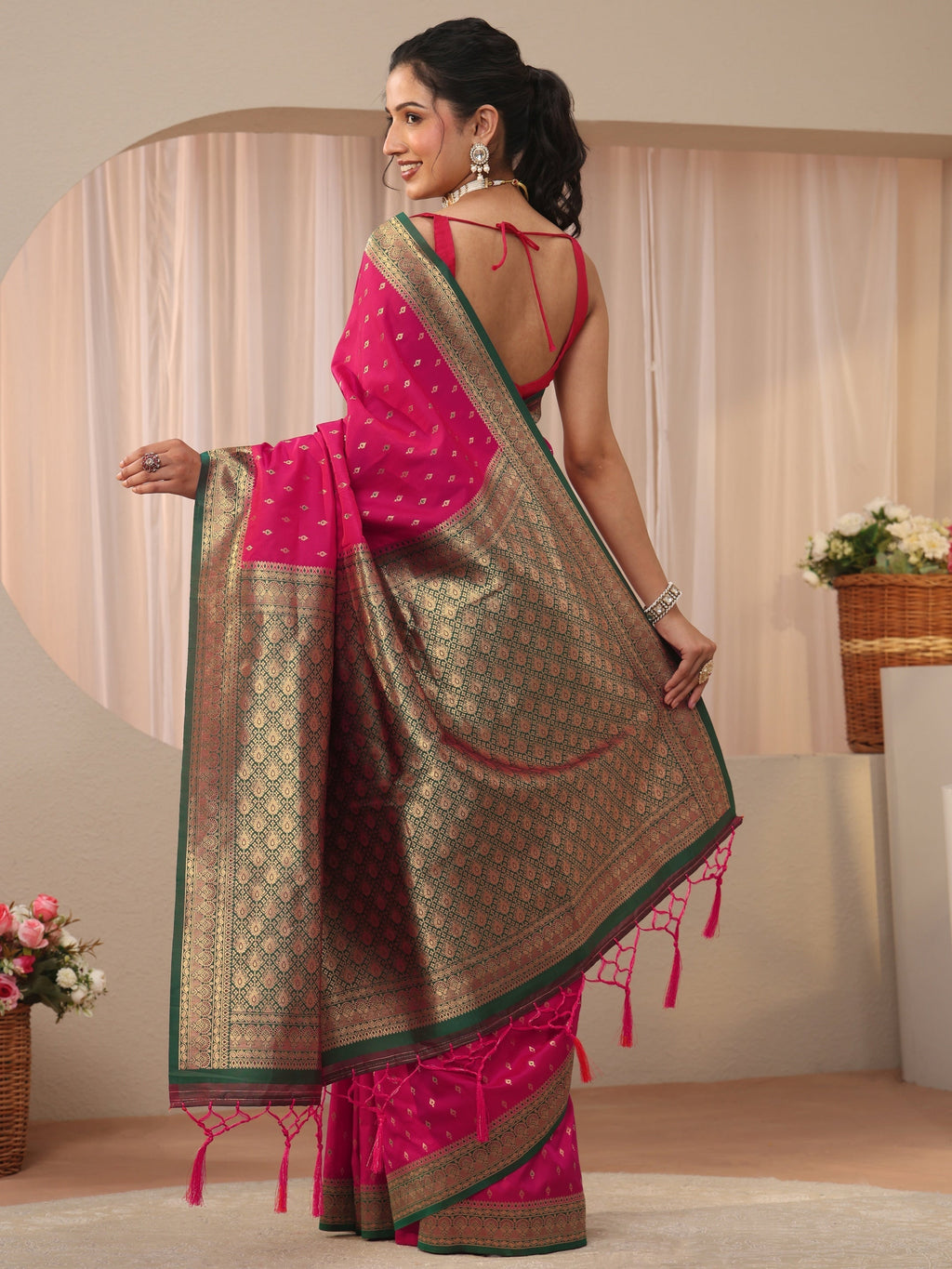Pink Kanjeevaram Silk Blend Saree
