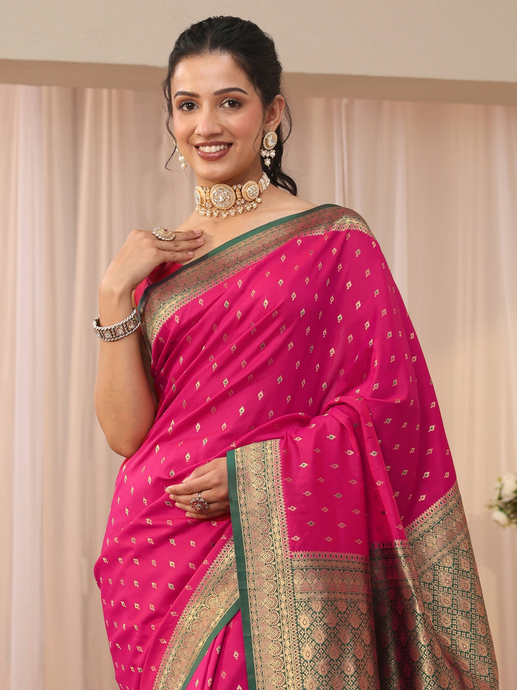 Pink Kanjeevaram Silk Blend Saree