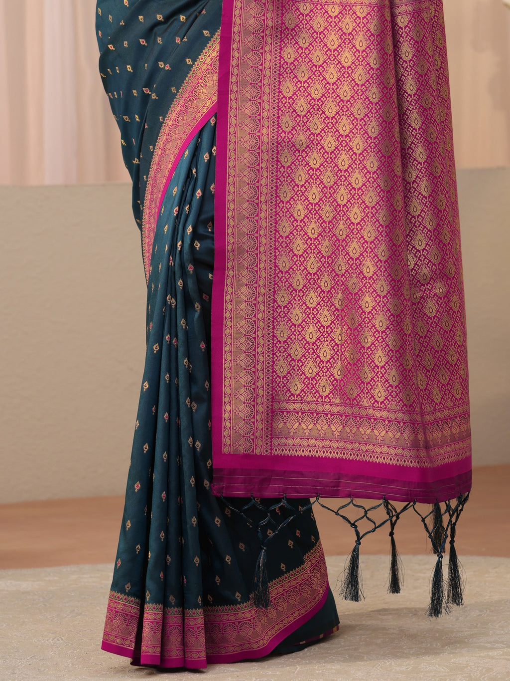 Navy Blue Kanjeevaram Silk Blend Saree