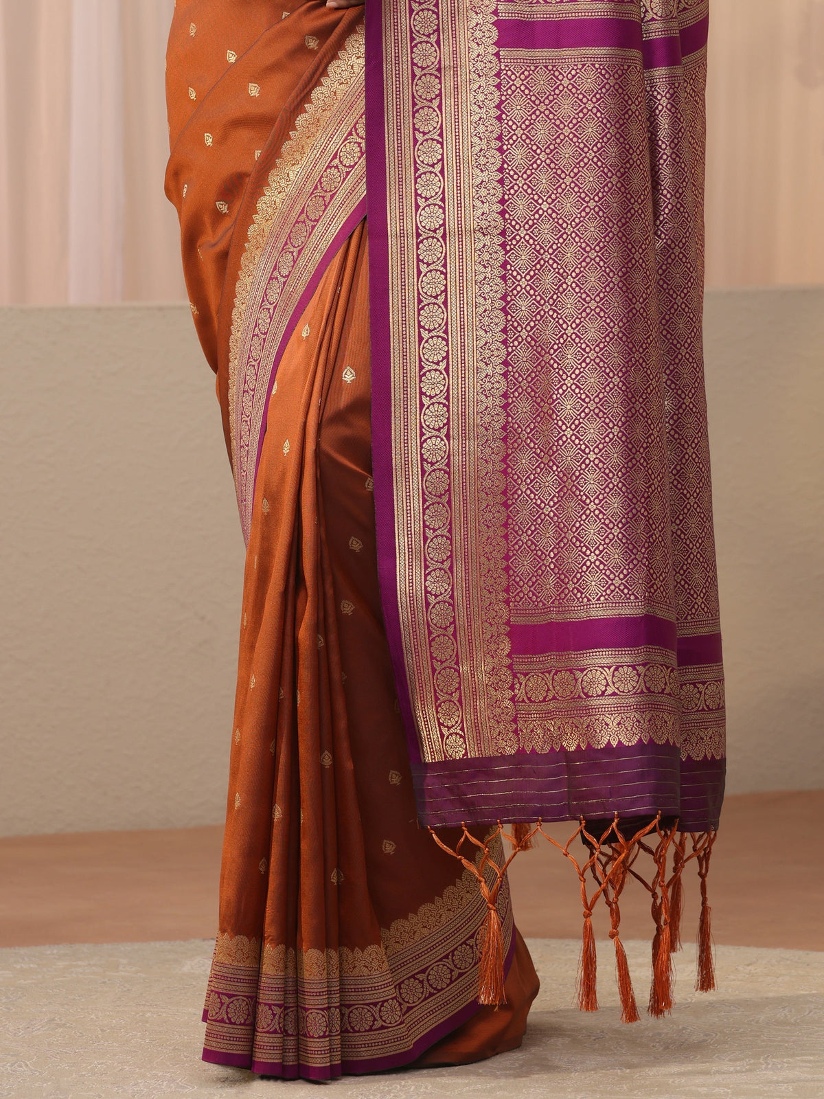 Rust Kanjeevaram Silk Blend Saree