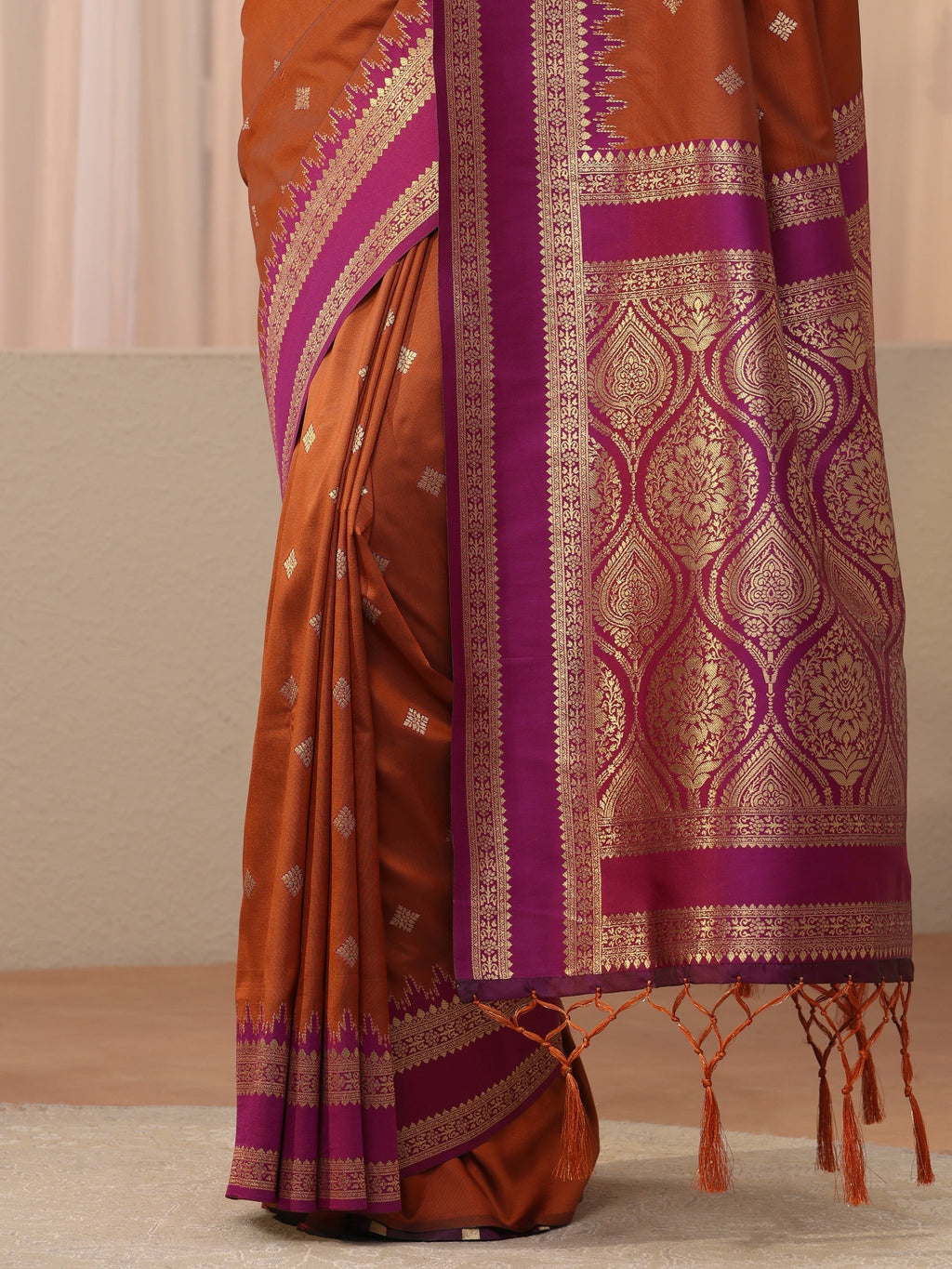 Rust Kanjeevaram Silk Blend Saree