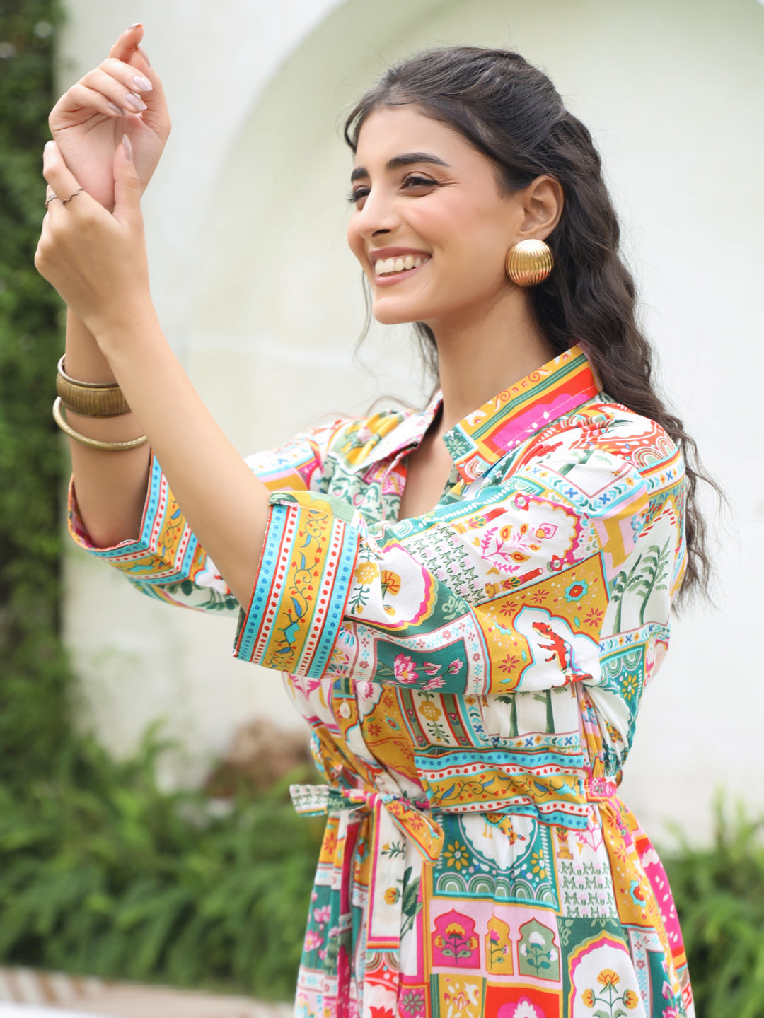 Printed Pure Cotton Fit & Flare Ethnic Dress
