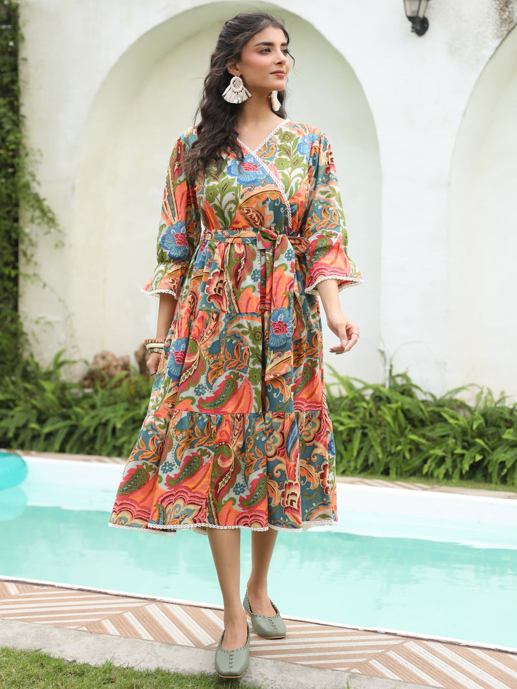 Women Ethnic Motifs Printed V-Neck Fit and Flare Ethnic Dress