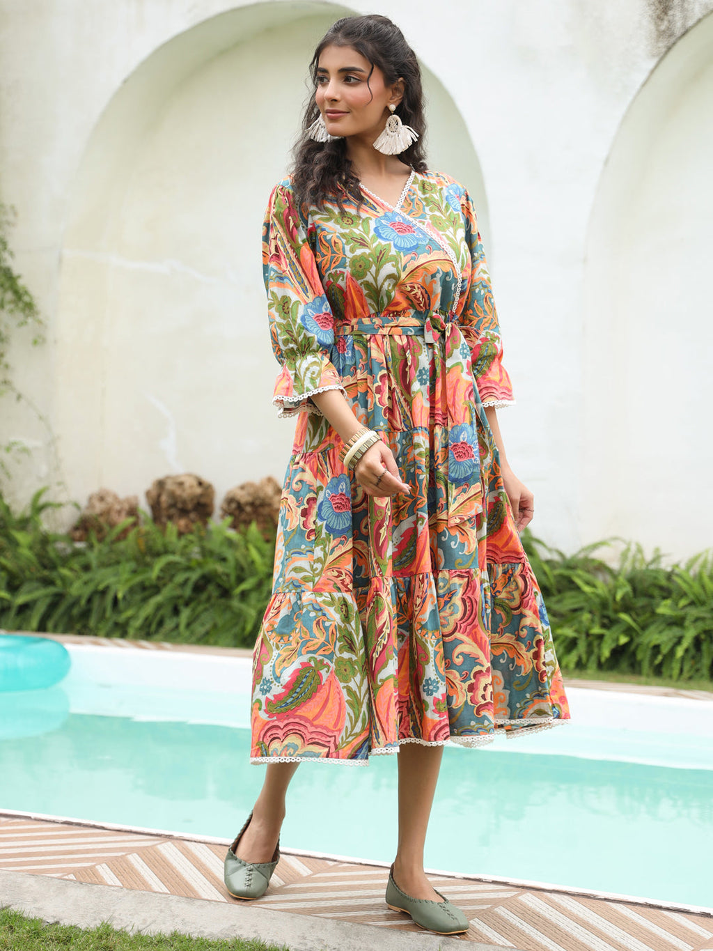 Women Ethnic Motifs Printed V-Neck Fit and Flare Ethnic Dress
