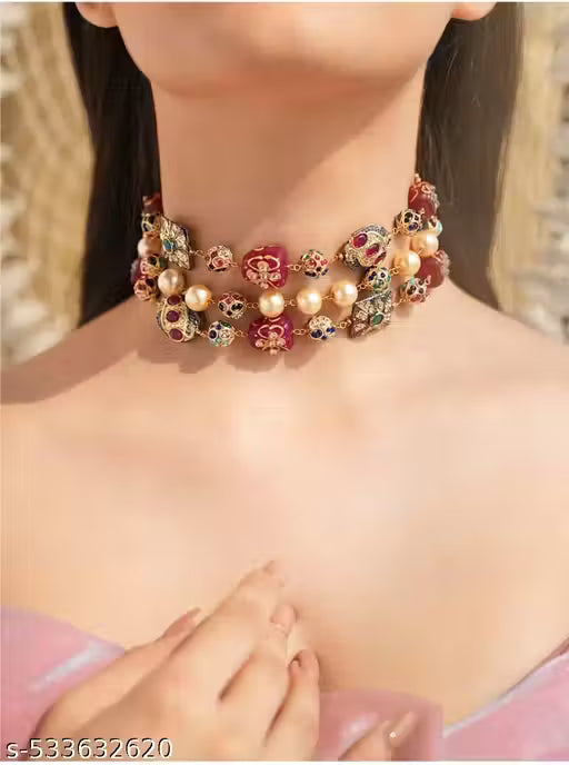 natural beads and colorful balls nacklace
