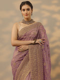 Mauve Embroidered Nylon Saree With Unstitched Blouse Piece