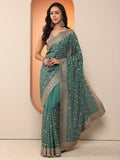 Green Embellished Silk Blend Saree With Unstitched Blouse Piece