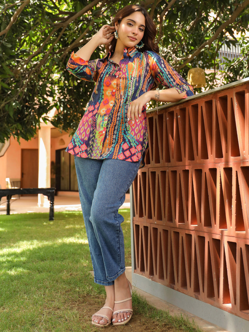 Women Relaxed Fit Abstract Printed Spread Collar Cotton Casual Shirt
