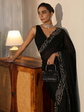 Black Silk Blend Saree with Embellished Border