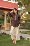 Print Mandarin Collar Cotton Top
