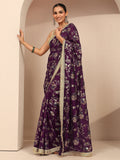 Burgundy Tribal Printed Silk Blend Saree With Unstitched Blouse Piece