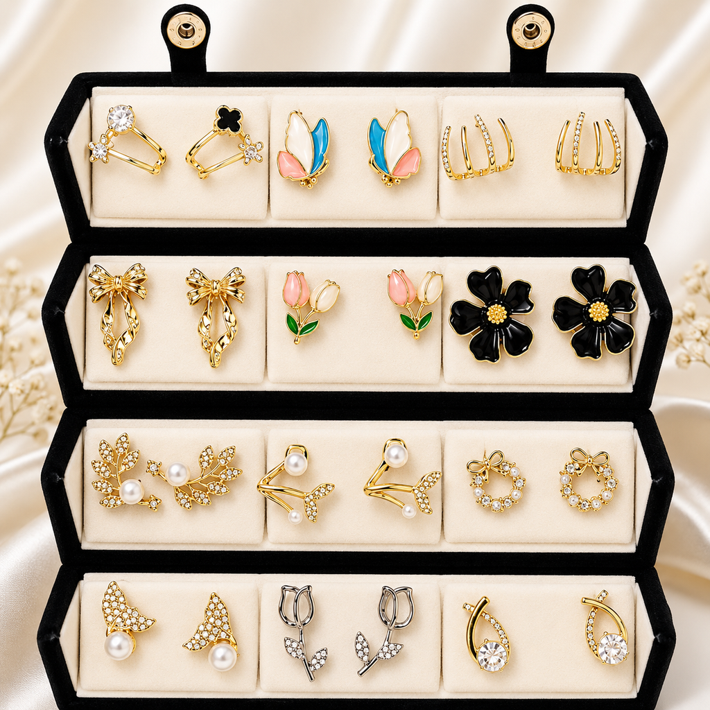 Premium Earring 12 Pair Foldable Velvet Earring Display Box