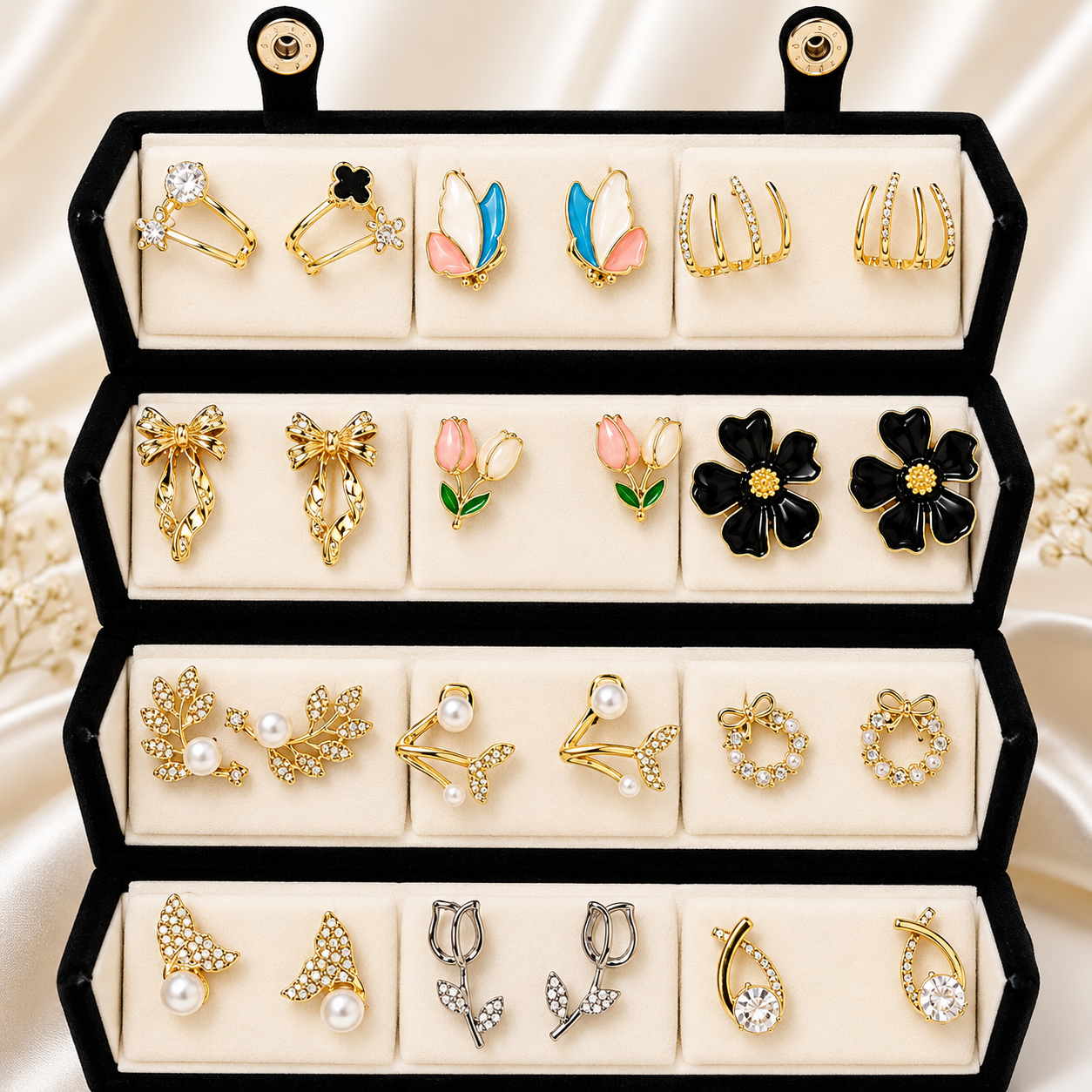 Premium Earring 12 Pair Foldable Velvet Earring Display Box