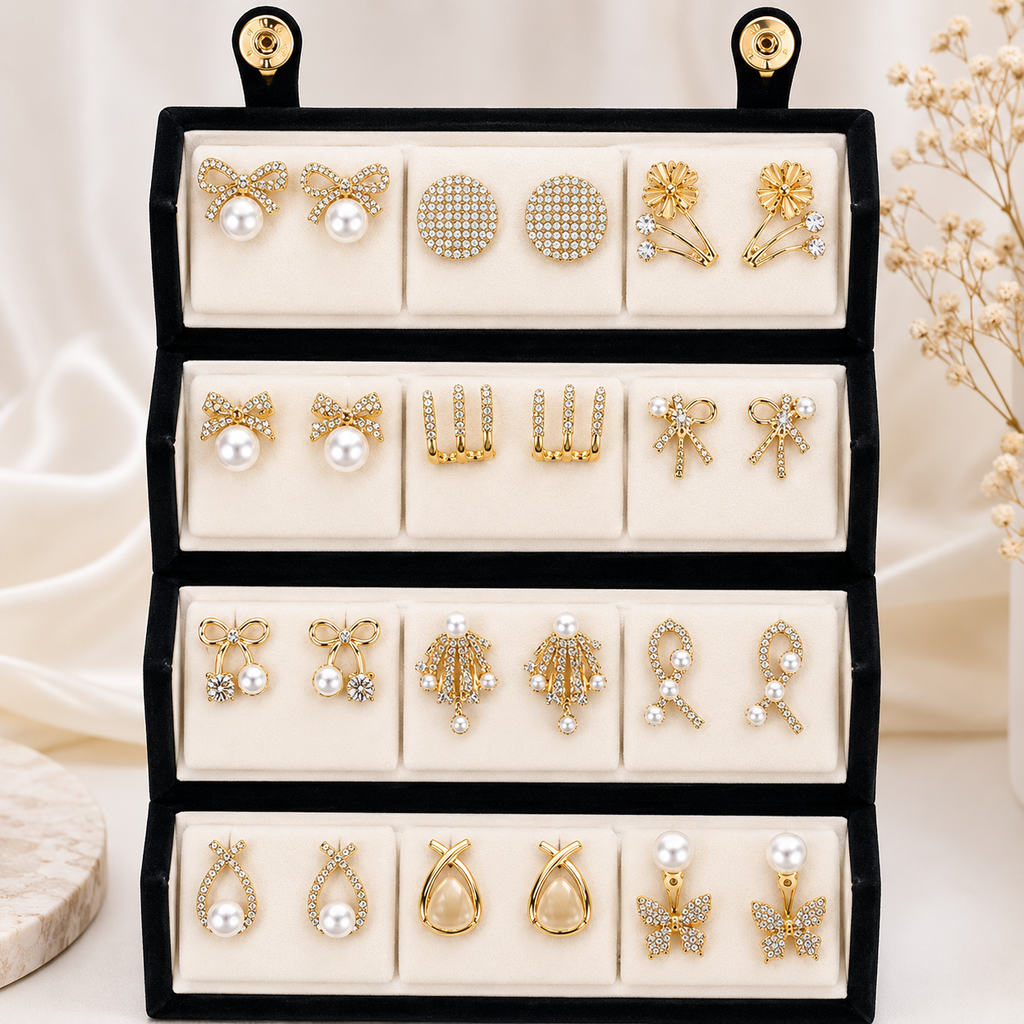 Premium Earring 12 Pair Foldable Velvet Earring Display Box