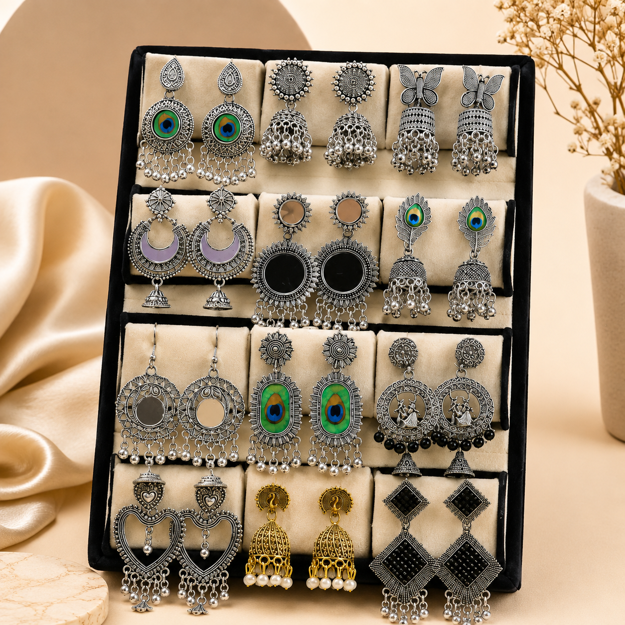 Premium Earring 12 Pair Foldable Velvet Earring Display Box