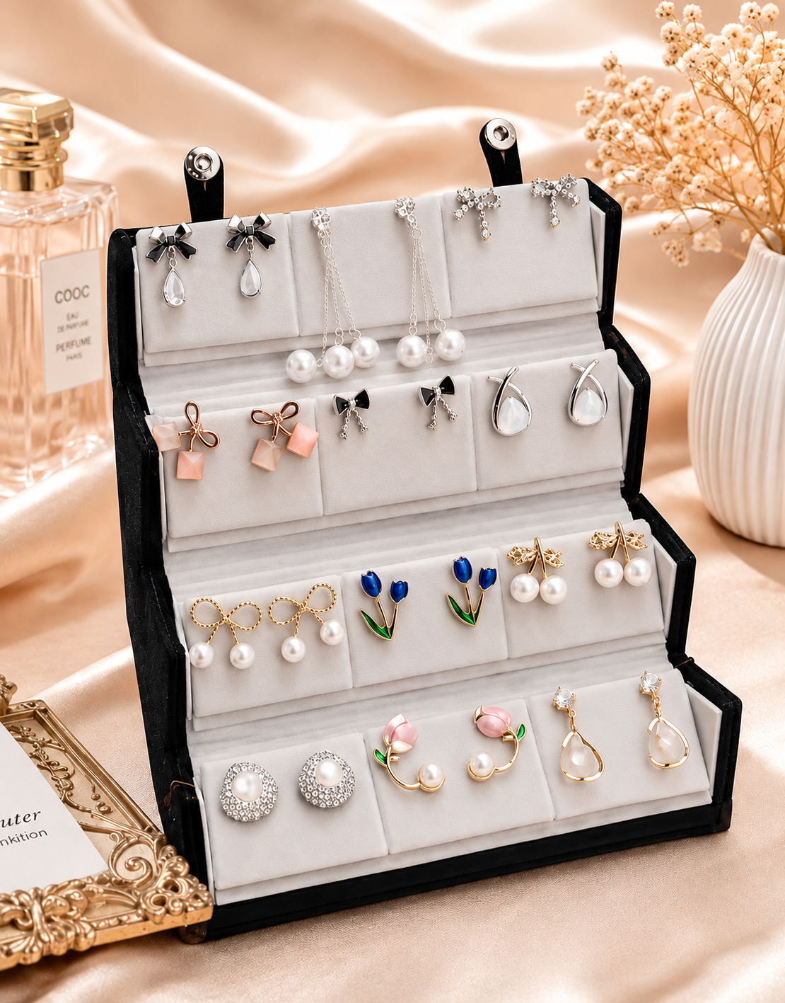 Premium Earring 12 Pair Foldable Velvet Earring Display Box