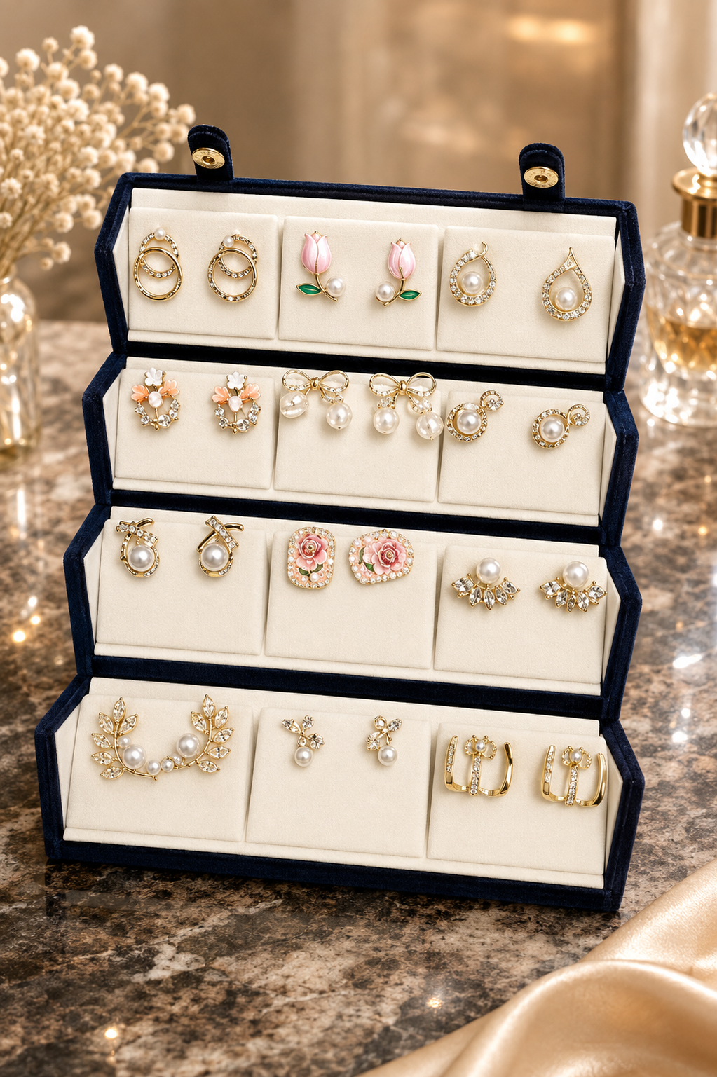 Premium Earring 12 Pair Foldable Velvet Earring Display Box