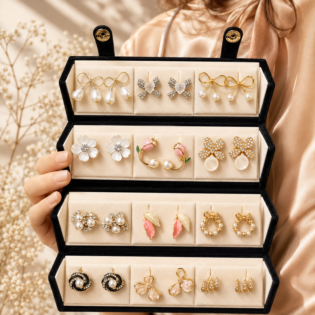 Premium Earring 12 Pair Foldable Velvet Earring Display Box