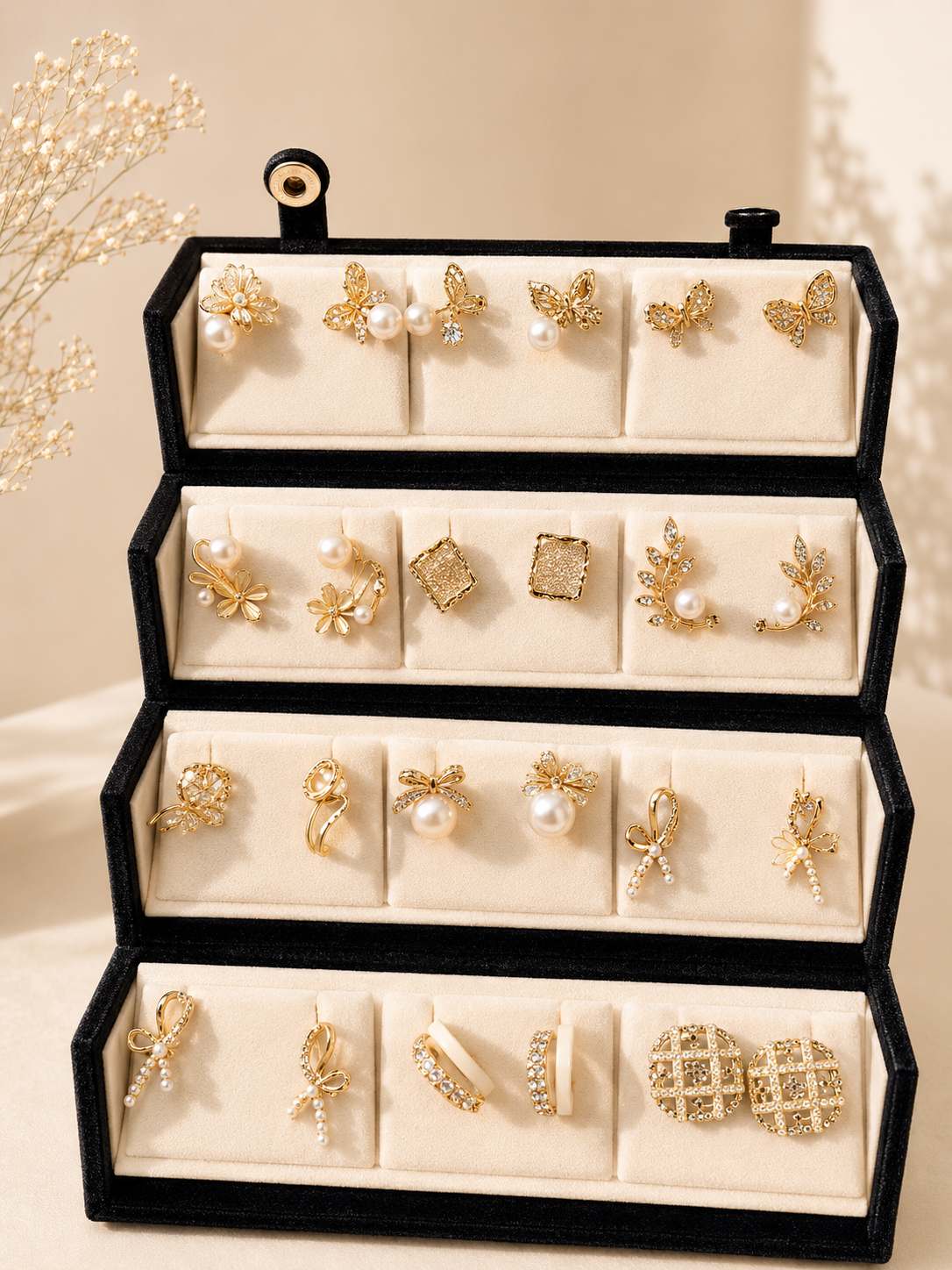 Premium Earring 12 Pair Foldable Velvet Earring Display Box