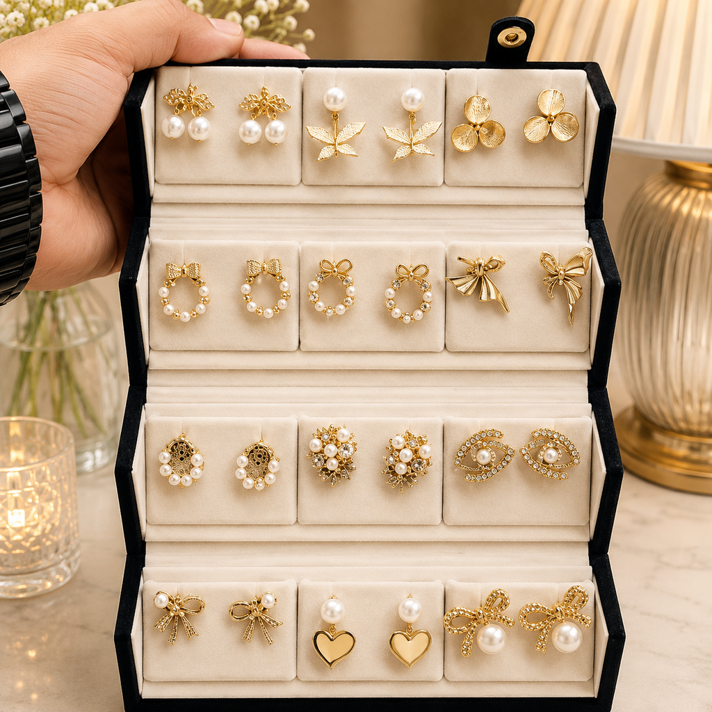 Premium Earring 12 Pair Foldable Velvet Earring Display Box