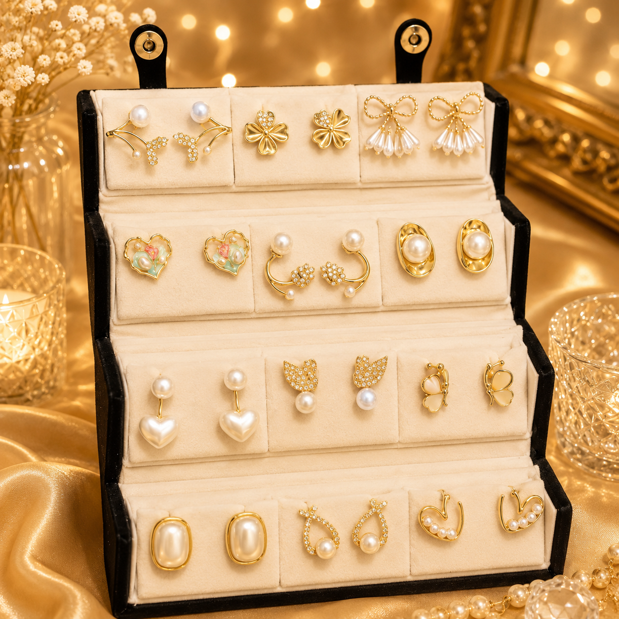 Premium Earring 12 Pair Foldable Velvet Earring Display Box