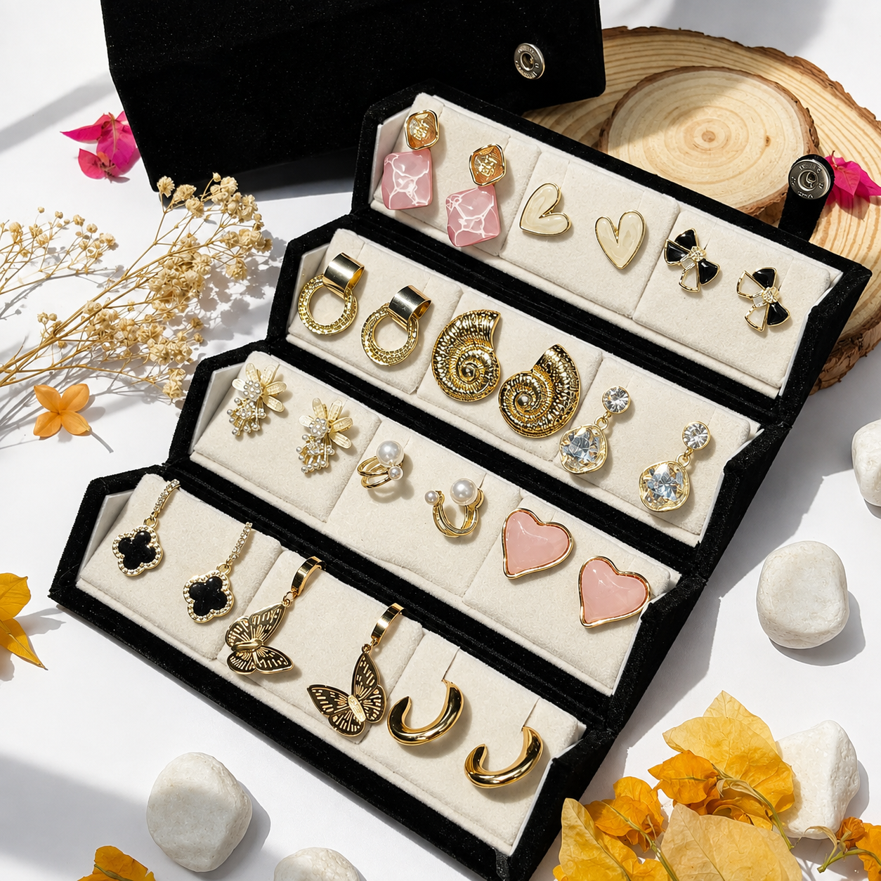 Premium Earring 12 Pair Foldable Velvet Earring Display Box