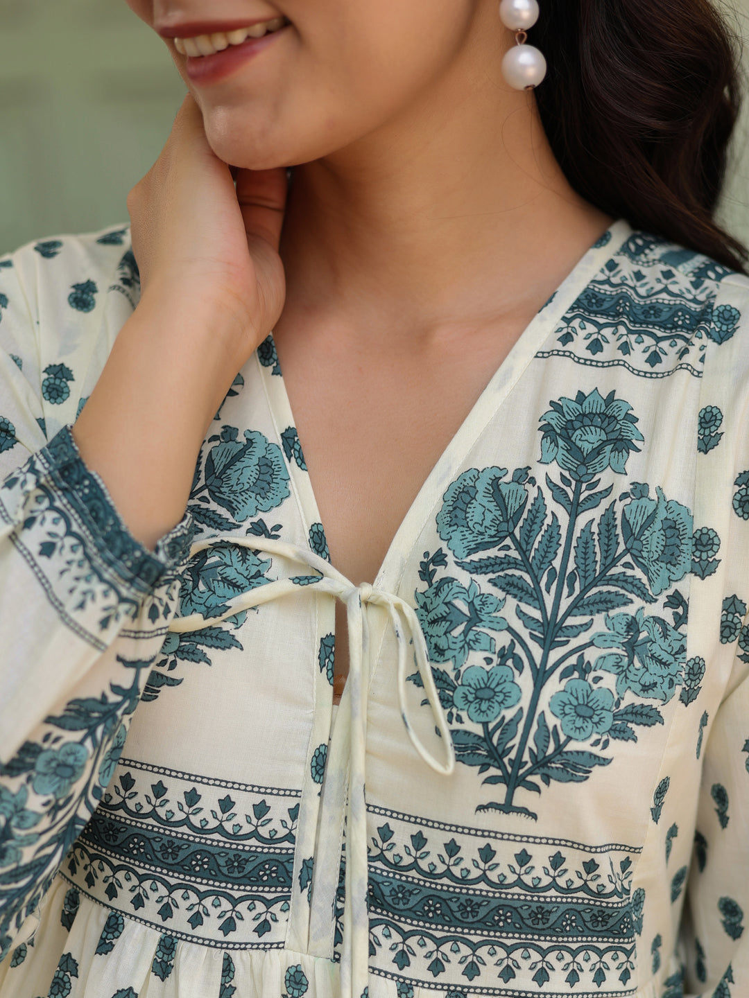 Women Ethnic Printed Pure Cotton V-Neck Fit & Flared Midi Ethnic Dresses