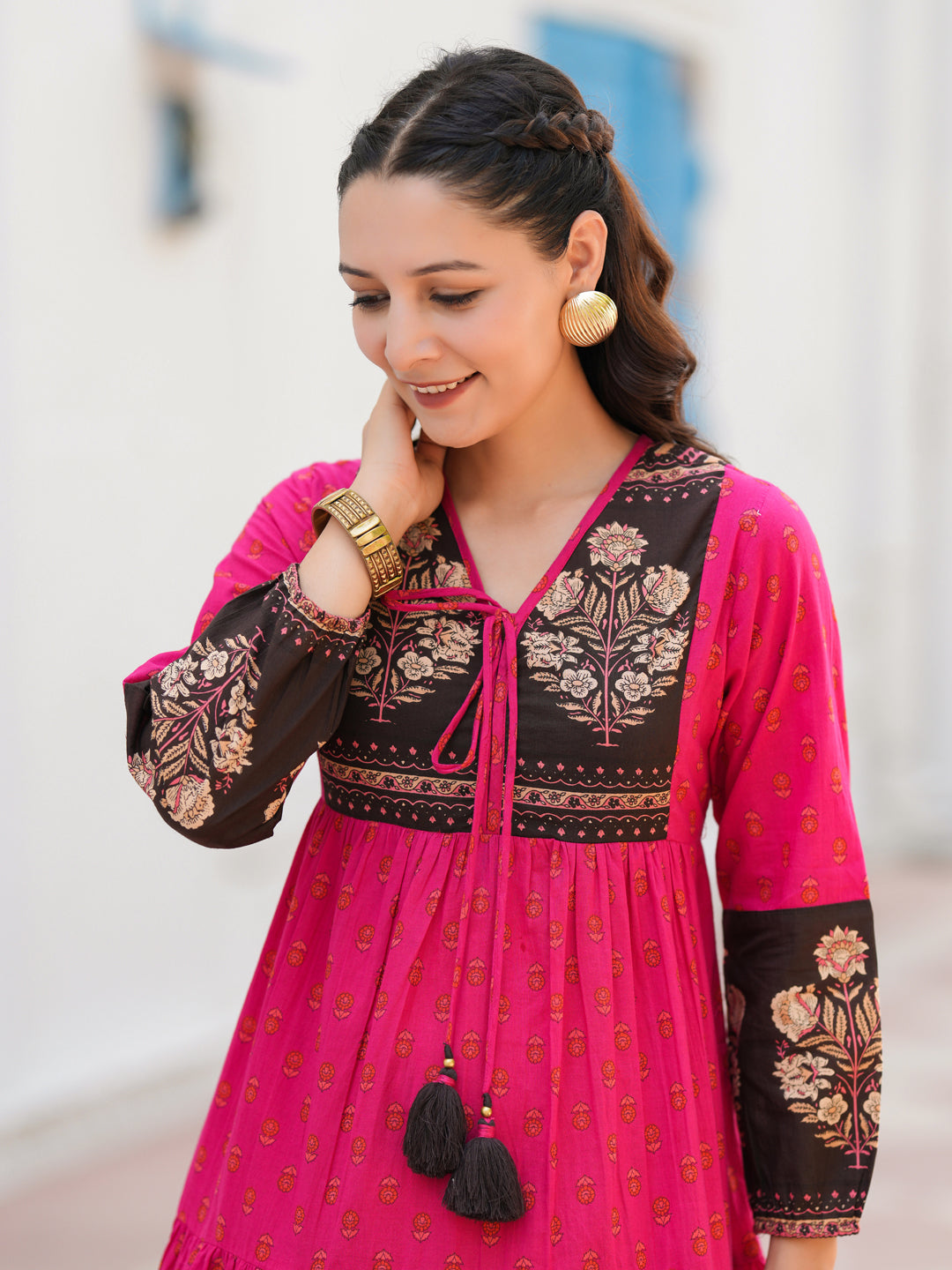 Ethnic Motifs Printed Cotton Fit & Flare Midi Dress