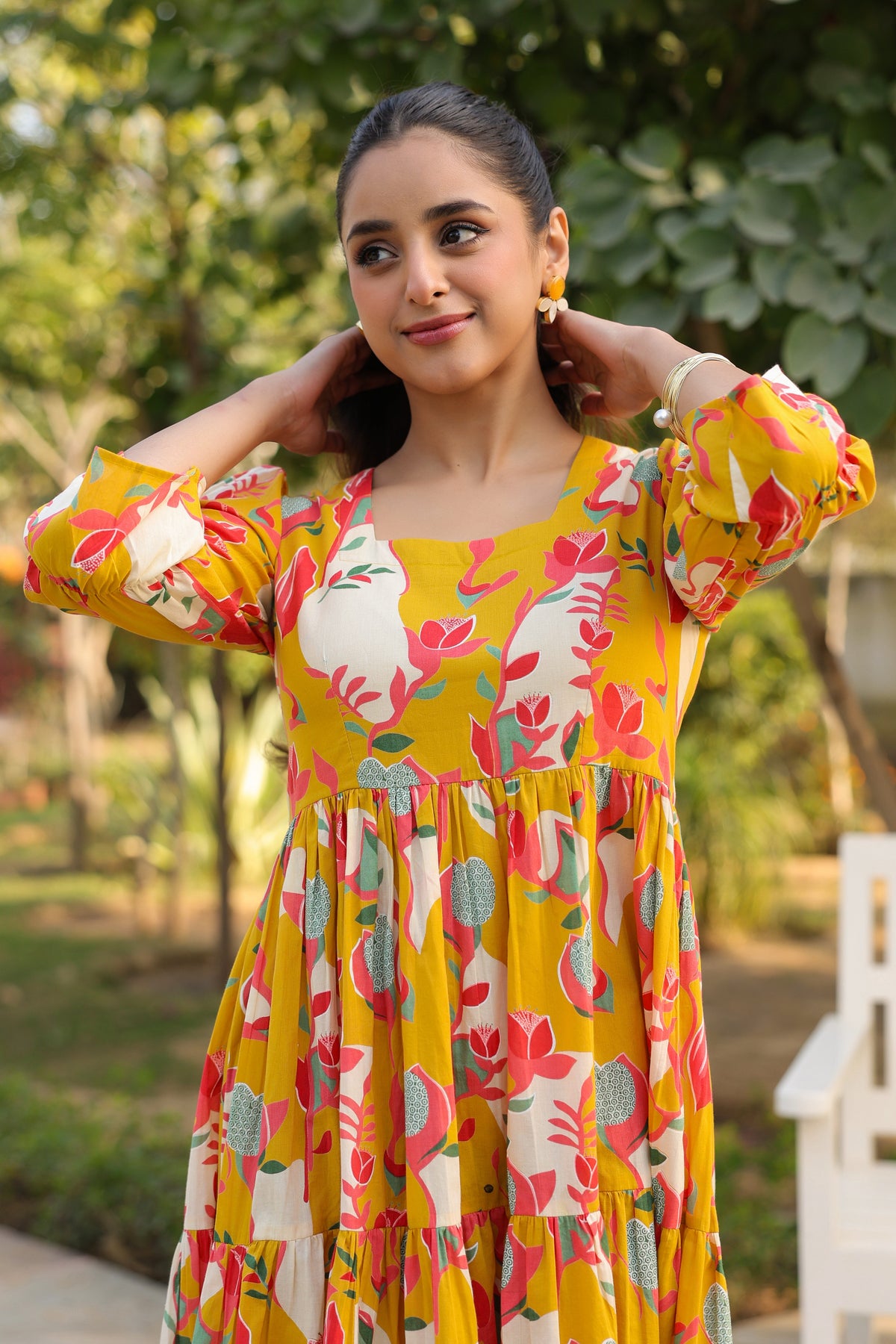 Printed Square Neck Fit and Flare Ethnic Dresses