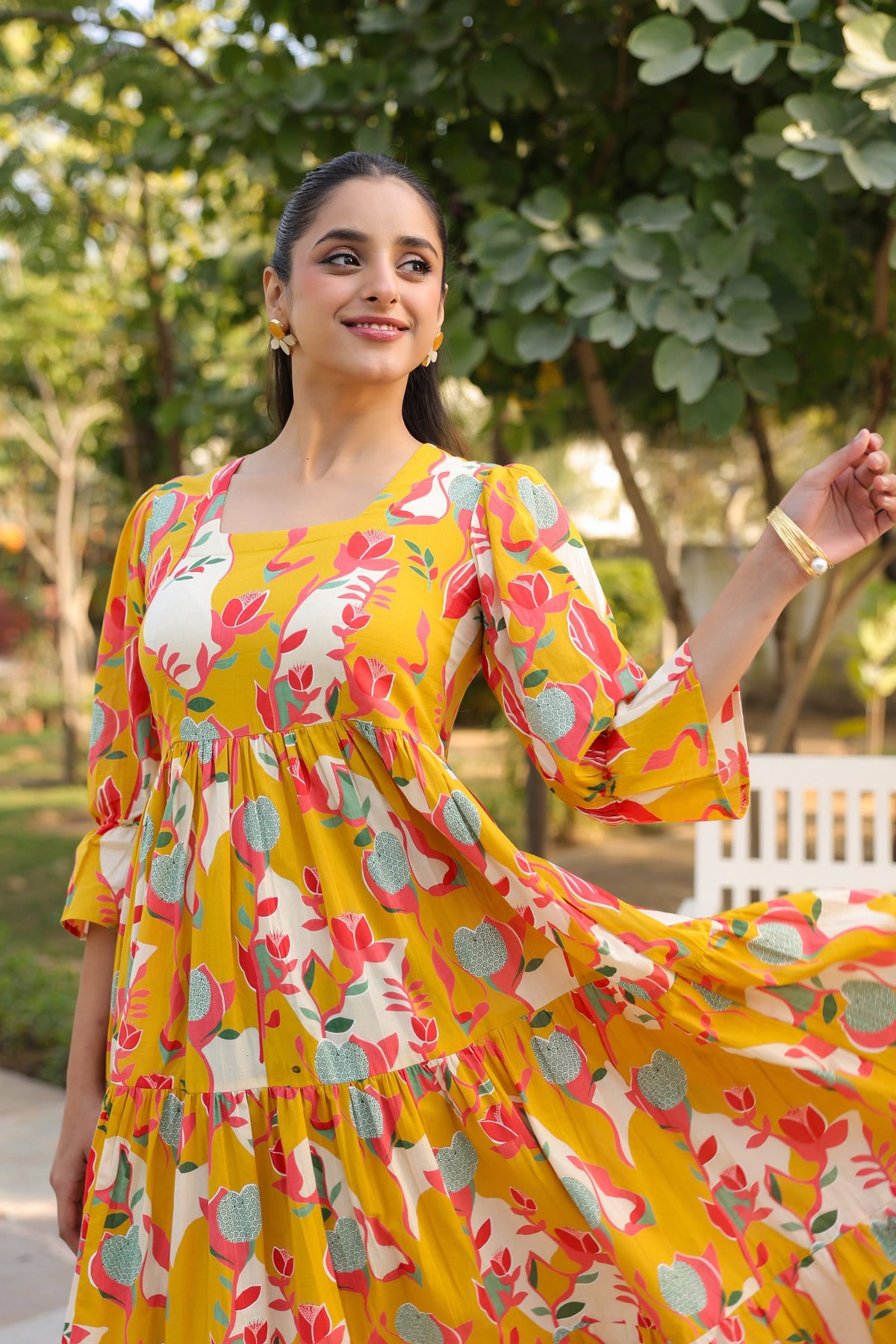 Printed Square Neck Fit and Flare Ethnic Dresses