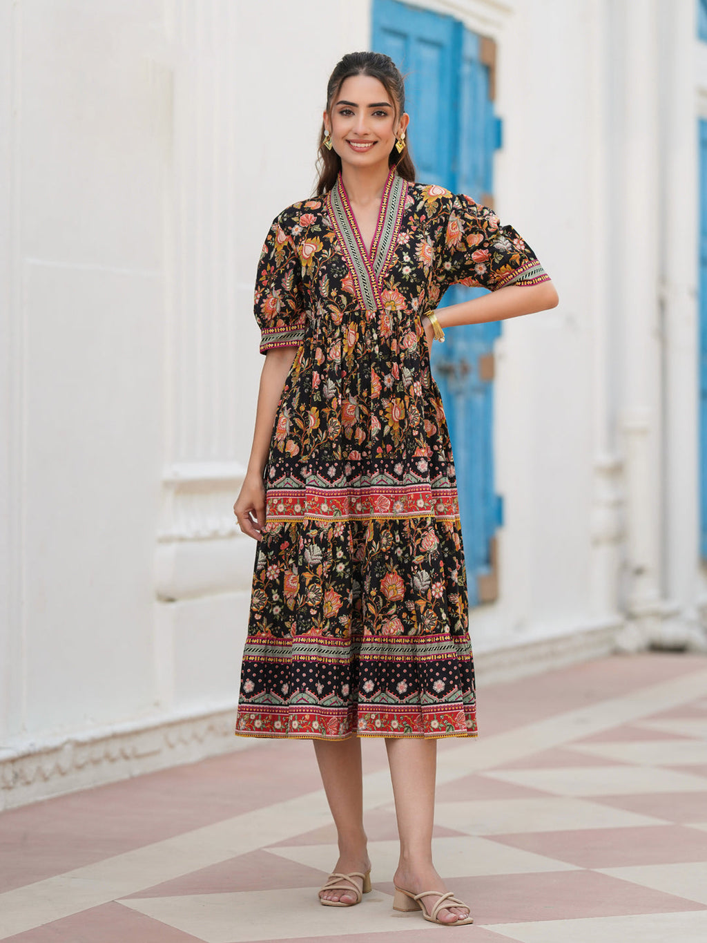 Women Floral Printed Cotton Ethnic Dresses