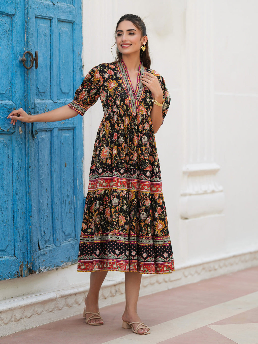 Women Floral Printed Cotton Ethnic Dresses