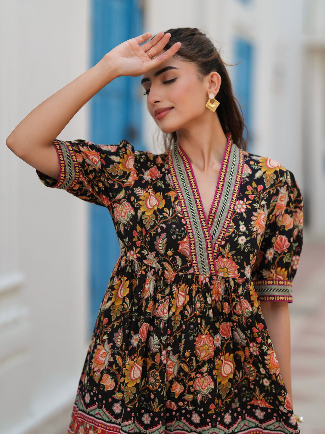Women Floral Printed Cotton Ethnic Dresses