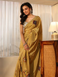 Antique Yellow Satin Saree with Applique Design