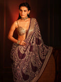 Art Dusty Maroon Paisley Embroidered Georgette Saree