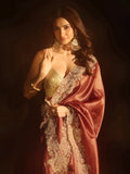 Art Dusty Rose Pink Net Saree with Paisley Border