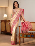 Art Gold Silk Blend Saree with Embroidered Border