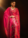 Art Hot Pink Embellished Banarasi Silk Blend Saree with Dupatta