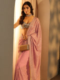 Baby Pink Floral Embroidered Georgette Saree