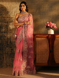 Baby Pink Floral Embroidered Net Saree